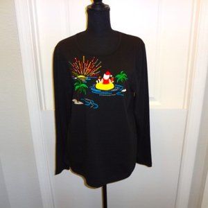 New-No Tag Sophia & Jayne Black Long Sleeve Santa Shirt